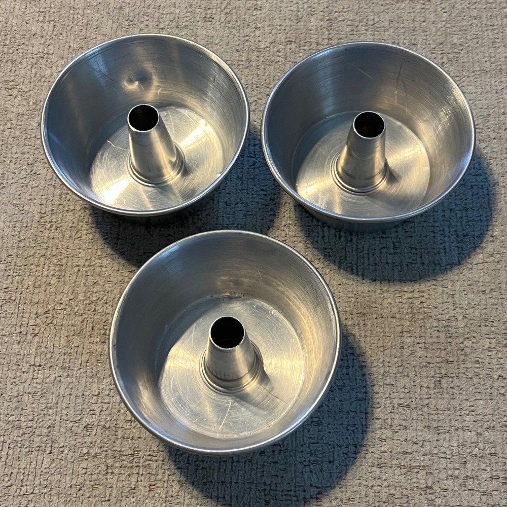 Vintage Aluminum Mini Tube Pans Set of 3 Individual Angel Food Cake Molds 3.75"